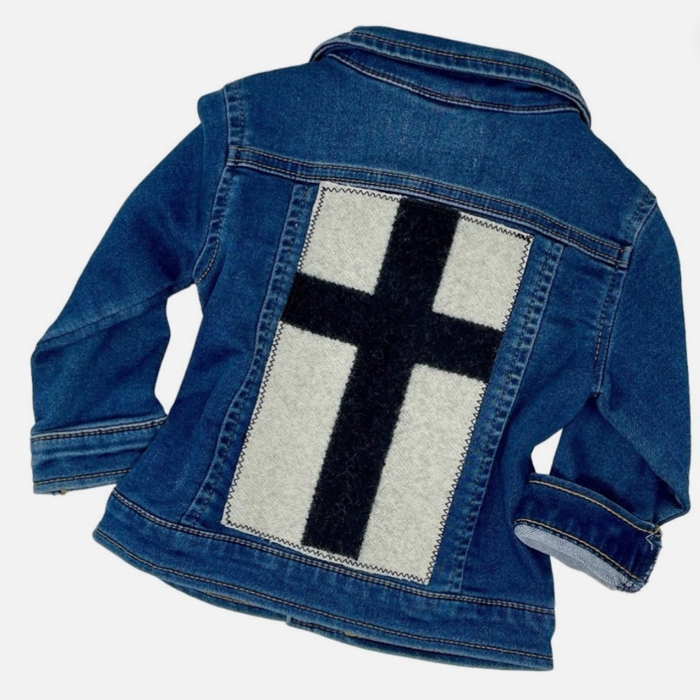 New Toddlers Denim Jacket - upcycled with Pendleton Wool - 12 Mos